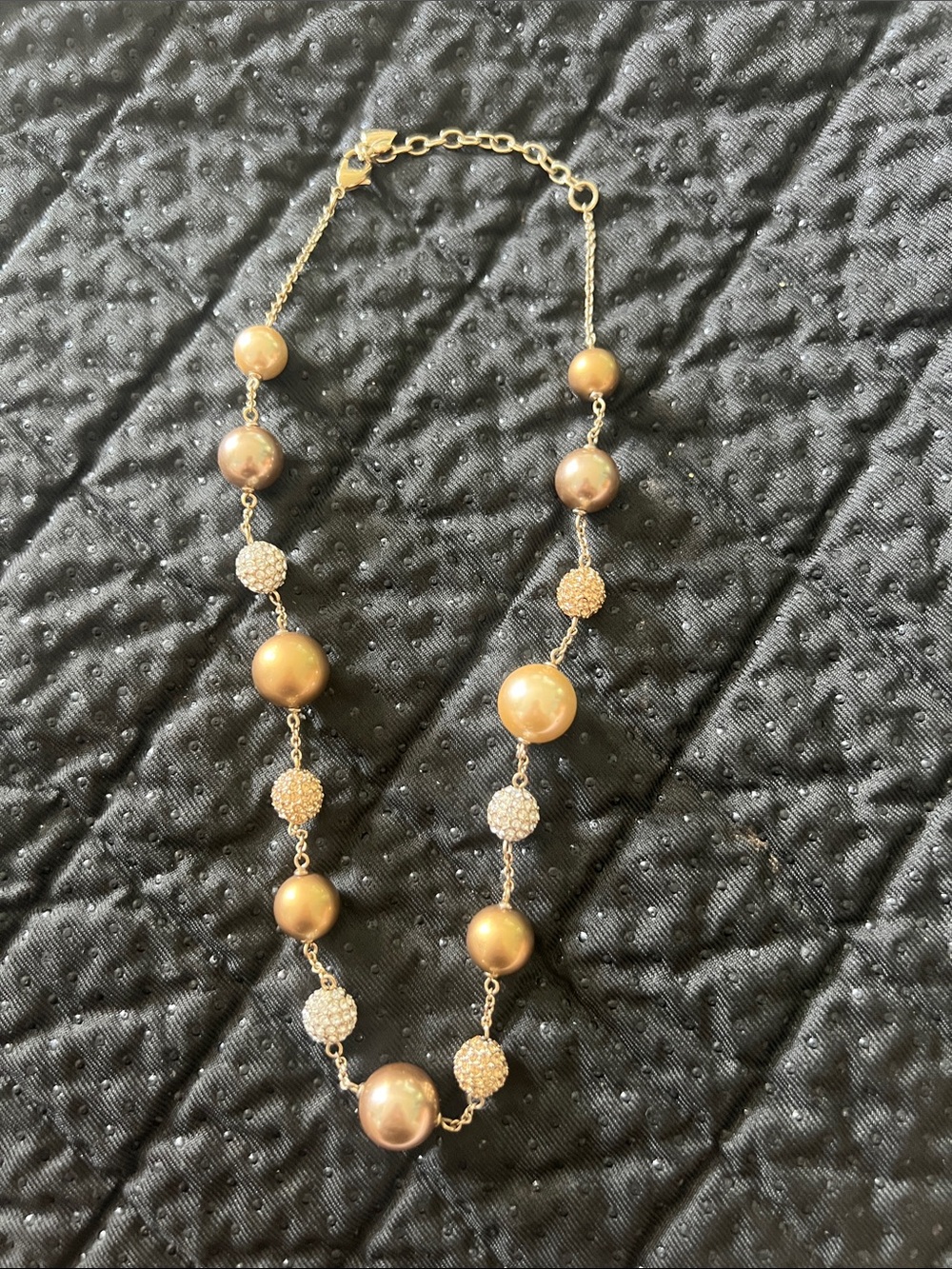 Carolee Vintage Gold Tone Bronze Faux Pearl Rhinestone Necklace